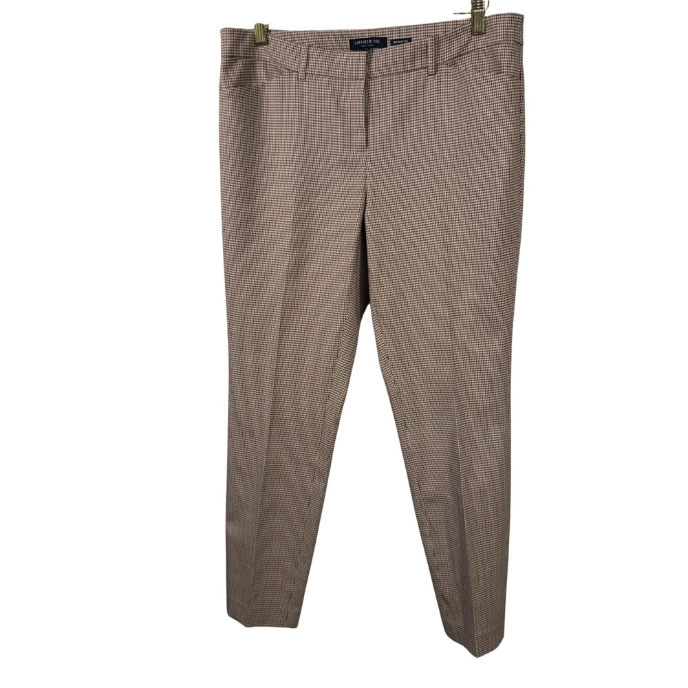 Lafayette 148 New York‎ Manhattan Houndstooth Slim Leg Dress Pants Brown Tan 10